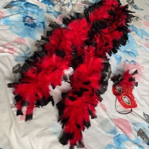 Red & black feathers stole with mask